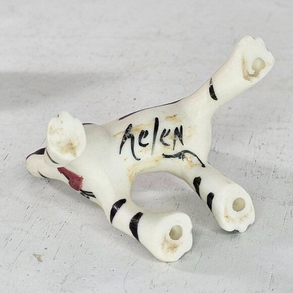 Striped Ceramic Cat Bobble Head Nodder Figurine Rhinestone Eyes Signed Numbered - Picture 9 of 9